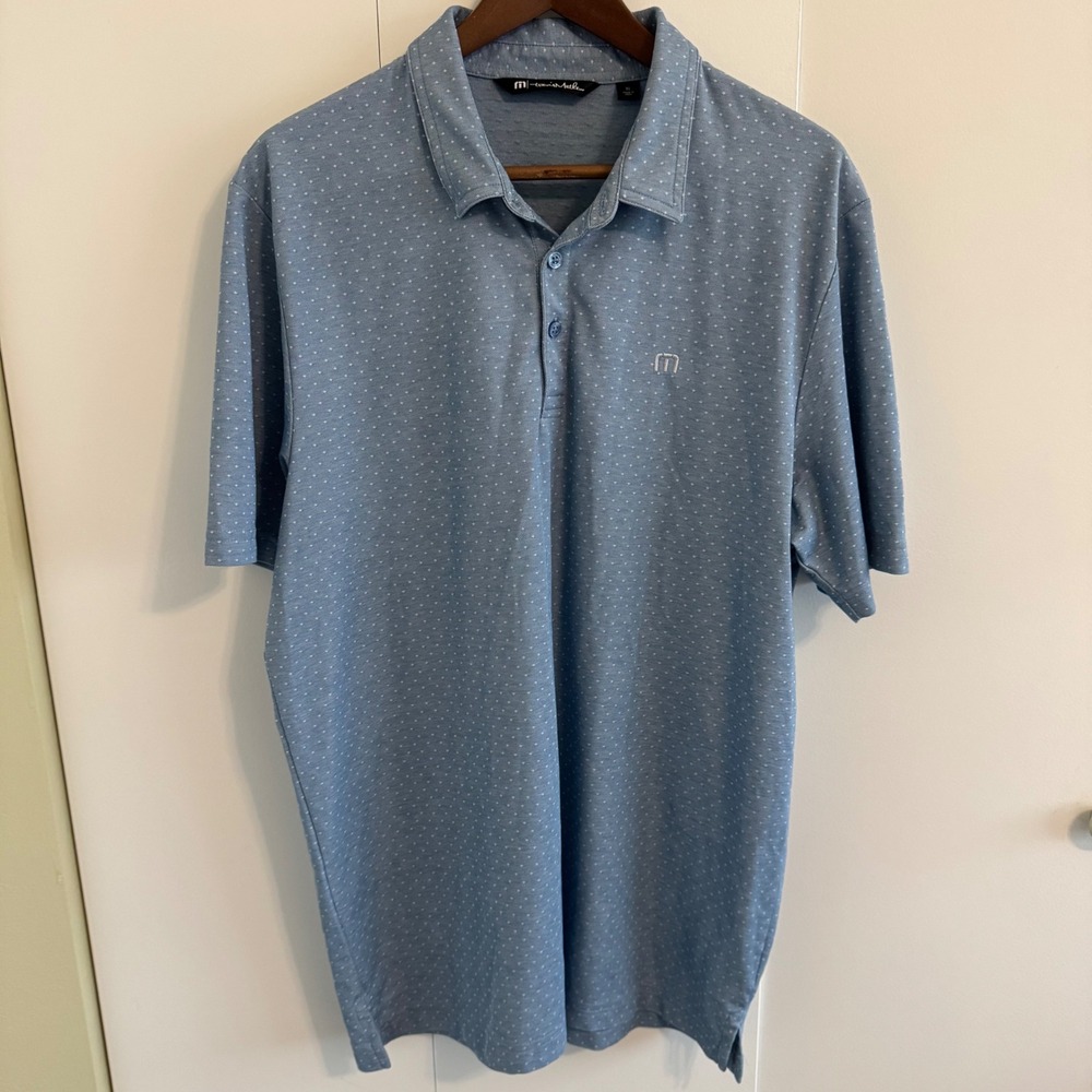 TravisMathew Mens XL Blue Diamond Dot Pima Cotton Blend Polo Golf Shirt